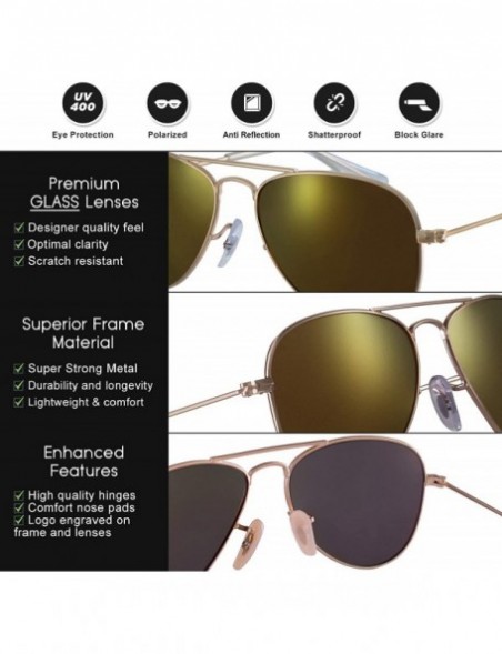 Shield Classic Metal Aviator 100% UV Polarized Adult Unisex Designer Sunglasses - Shiny Gold/ Gold Flash Polarized - C518KA6W...
