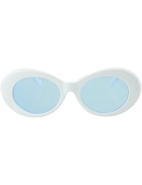 Oval Candy Color UV400 Retro Hip Hop Oval Sunglasses for Fancy Women with Sunglasses Case - White Blue - CO18CSIT6XO $11.62