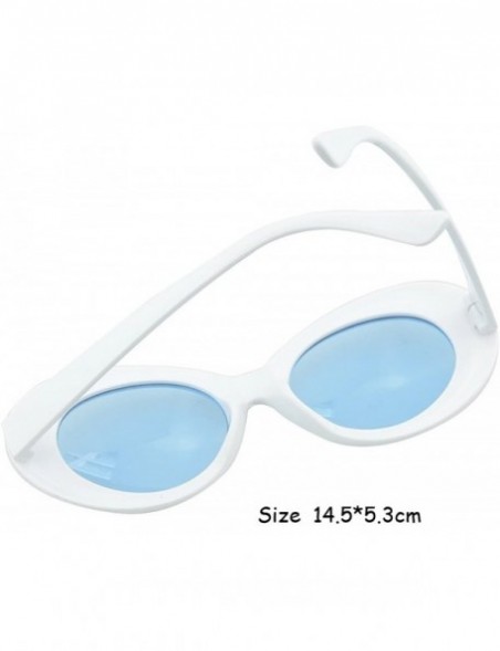 Oval Candy Color UV400 Retro Hip Hop Oval Sunglasses for Fancy Women with Sunglasses Case - White Blue - CO18CSIT6XO $11.62