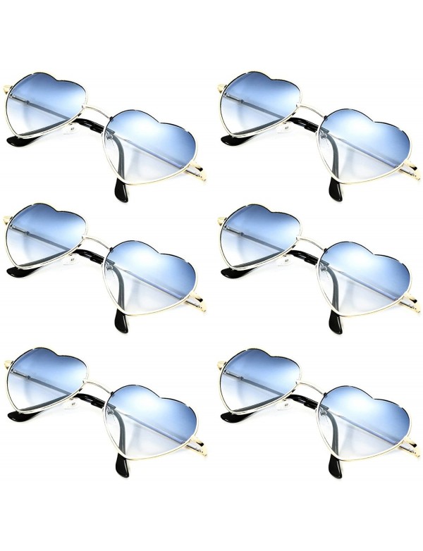 Aviator 6 Packs Thin Metal Frame Aviator Unisex Heart Sunglasses - Blue Gradient - CC18E308Q36 $22.80