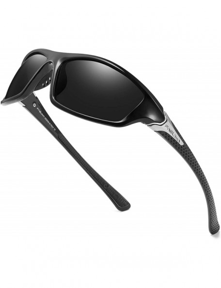 Oval Sports Polarized Sunglasses For Men Cycling Driving Fishing 100% UV Protection - Black/Grey - C218NL3UAOT $21.51