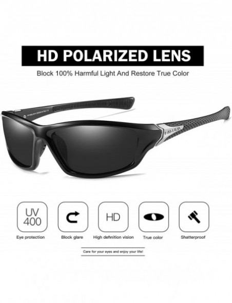 Oval Sports Polarized Sunglasses For Men Cycling Driving Fishing 100% UV Protection - Black/Grey - C218NL3UAOT $21.51