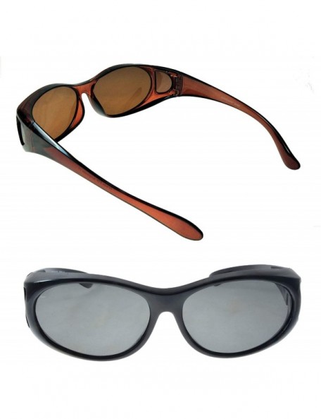 Wrap 2 Pair of Polarized Sunglasses that Fit Over your Prescription Glasses for Men and Women - (Black/Brown- 60 Slim) - CJ12...