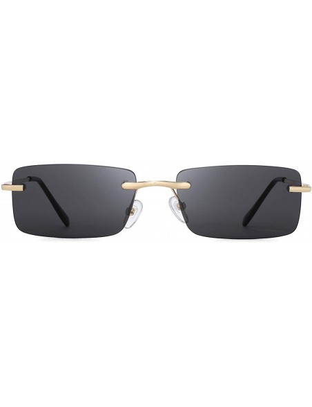 Rimless Slim Rimless Rectangular Sunglasses Vintage Slender Clear Glasses Spring Hinge - Gold Frame / Grey Lens - CL192SE2830...