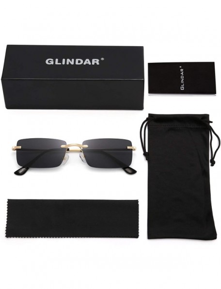 Rimless Slim Rimless Rectangular Sunglasses Vintage Slender Clear Glasses Spring Hinge - Gold Frame / Grey Lens - CL192SE2830...