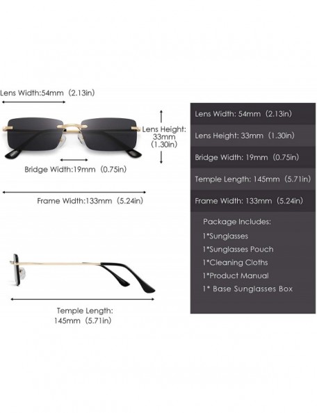 Rimless Slim Rimless Rectangular Sunglasses Vintage Slender Clear Glasses Spring Hinge - Gold Frame / Grey Lens - CL192SE2830...