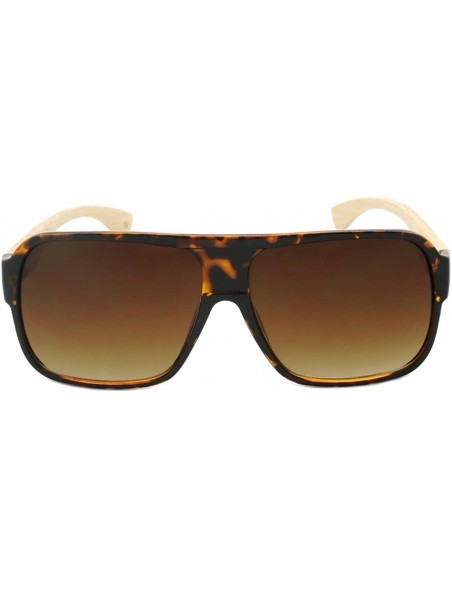 Square Men Women Square Wooden Bamboo Sunglasses 540846BM-AP - Matte Demi/Light Bamboo - CI124QZYOFX $11.29