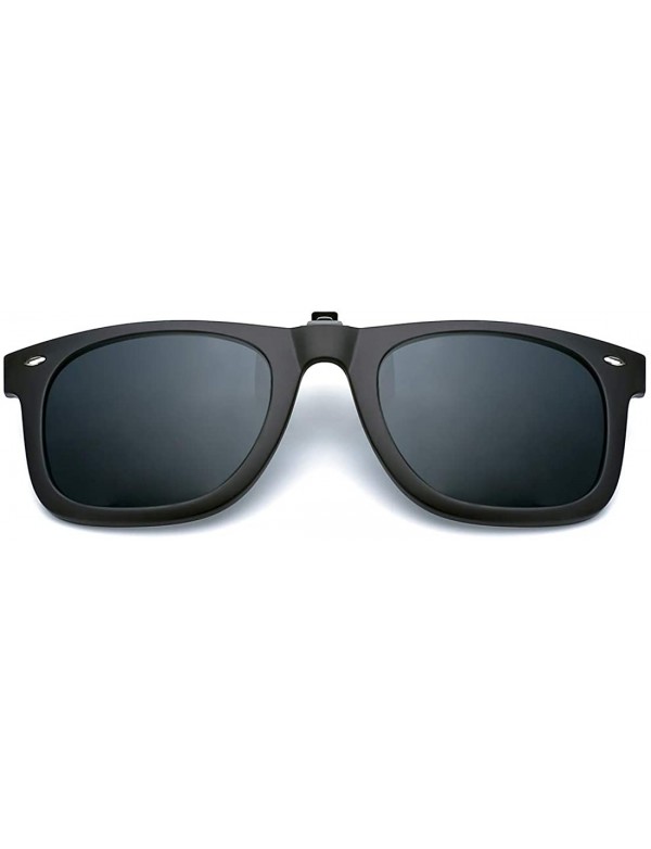Square Polarized Clip-on Flip Up Sunglasses Lens Anti-Glare UV 400 Protection Glasses For Women Men - Black - CR18UYX22ZY $15.77