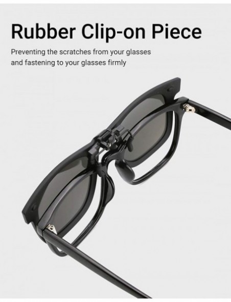 Square Polarized Clip-on Flip Up Sunglasses Lens Anti-Glare UV 400 Protection Glasses For Women Men - Black - CR18UYX22ZY $15.77