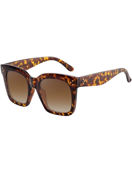 Square Classic Square Oversized Sunglasses for Women Men Vintage Shades UV400 - C13 Leopard Frame - CO198DOS4XD $9.14