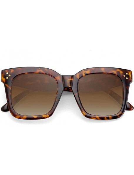 Square Classic Square Oversized Sunglasses for Women Men Vintage Shades UV400 - C13 Leopard Frame - CO198DOS4XD $9.14