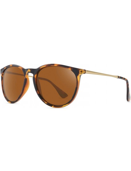 Round Polarized Sunglasses for Women Vintage Retro Round Mirrored Lens - Leopard Frame Brown Lens - CX18H09SD3G $27.00