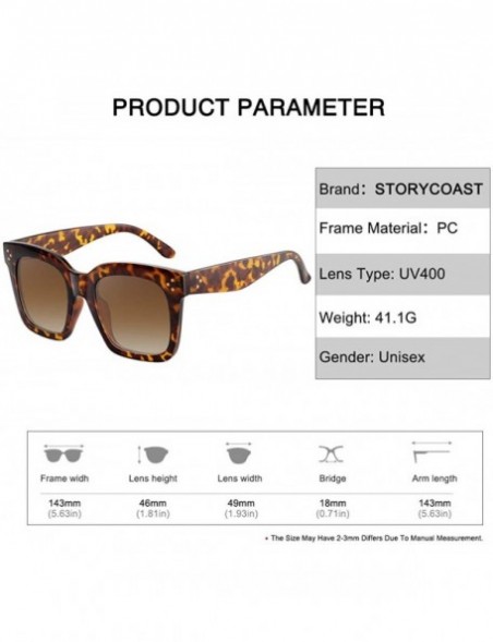 Square Classic Square Oversized Sunglasses for Women Men Vintage Shades UV400 - C13 Leopard Frame - CO198DOS4XD $9.14