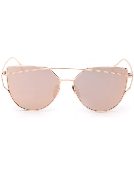 Cat Eye Fashion Twin-Beams Classic Women Metal Frame Mirror Sunglasses Cat Eye Glasses - Rose Gold - C318RZTRINK $9.73
