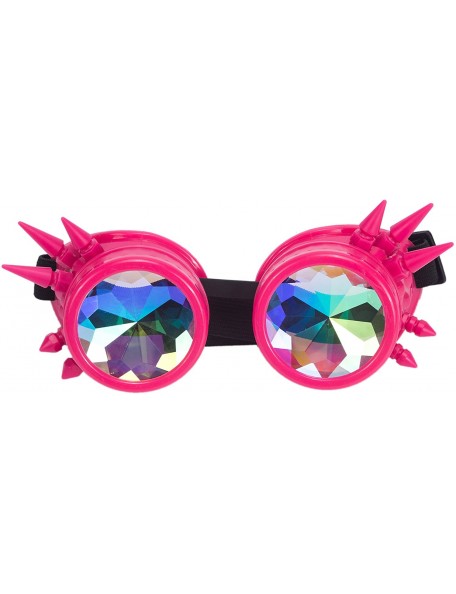 Round Retro Victorian Steampunk Goggles Rainbow Prism Kaleidoscope Glasses - Pink(spike) - C418SNYKCXO $12.10