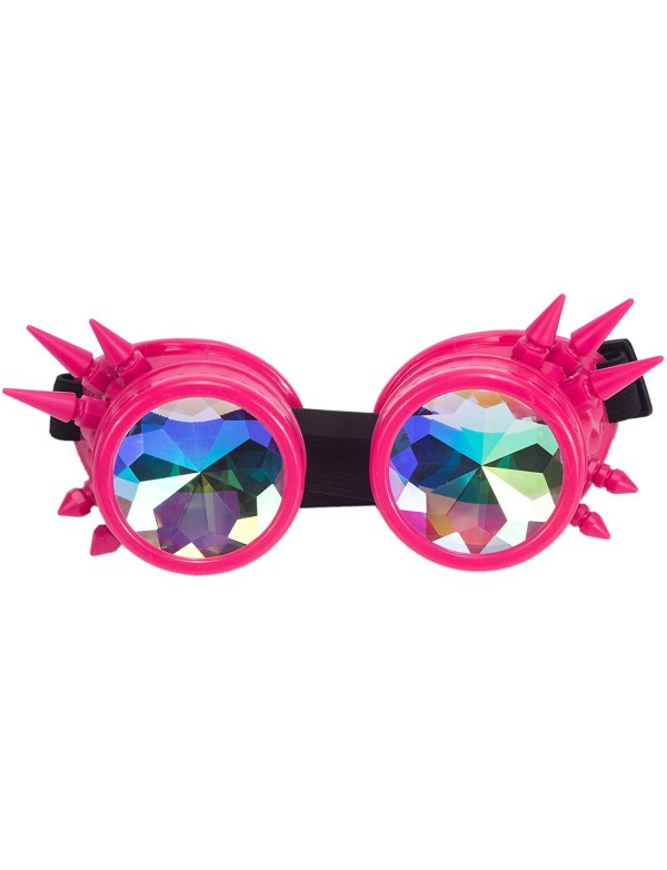 Round Retro Victorian Steampunk Goggles Rainbow Prism Kaleidoscope Glasses - Pink(spike) - C418SNYKCXO $12.10