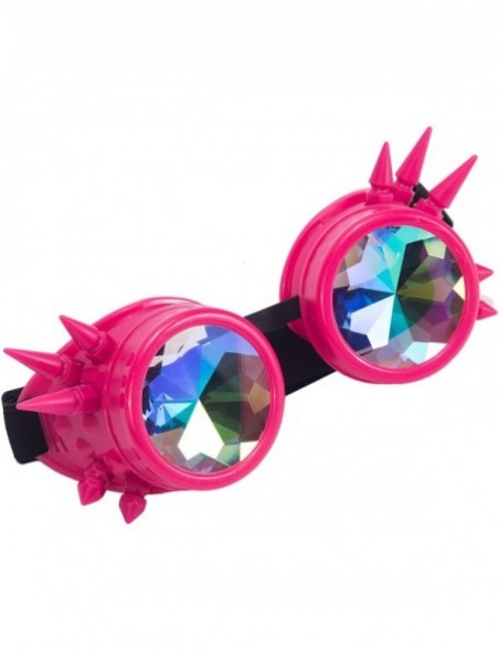 Round Retro Victorian Steampunk Goggles Rainbow Prism Kaleidoscope Glasses - Pink(spike) - C418SNYKCXO $12.10