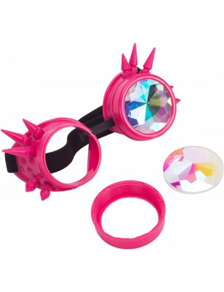 Round Retro Victorian Steampunk Goggles Rainbow Prism Kaleidoscope Glasses - Pink(spike) - C418SNYKCXO $12.10