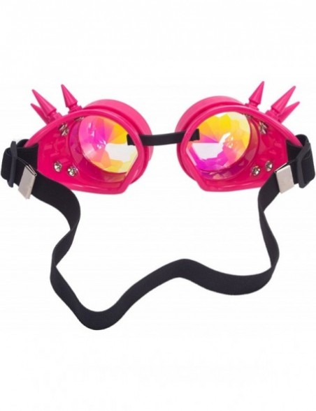 Round Retro Victorian Steampunk Goggles Rainbow Prism Kaleidoscope Glasses - Pink(spike) - C418SNYKCXO $12.10