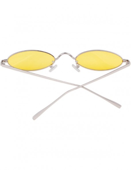 Cat Eye Oval Sunglasses Vintage Retro Sunglasses Designer Glasses for Women Men - Yellow/Silver - CX189W39XQT $11.19