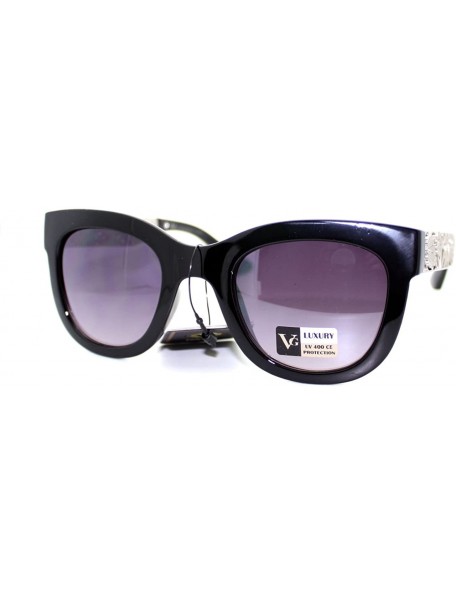 Square Womens Fashion Sunglasses Vintage Floral Design Metal Temple - Black Gun Metal - C011VDBN9JV $19.46