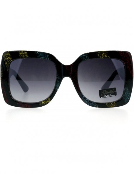 Rectangular Womens Glitter Thick Plastic Rectangular Butterfly Designer Sunglasses - Smoke Lens - C618GLYR83G $13.01