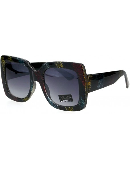 Rectangular Womens Glitter Thick Plastic Rectangular Butterfly Designer Sunglasses - Smoke Lens - C618GLYR83G $13.01