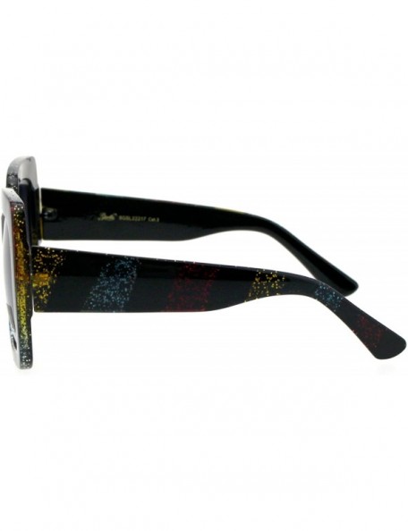 Rectangular Womens Glitter Thick Plastic Rectangular Butterfly Designer Sunglasses - Smoke Lens - C618GLYR83G $13.01