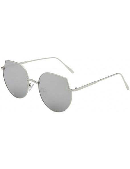 Round Irregular Shades Oversized Round Lens Metal Frame Sunglasses For Women 100% UVA/UVB Protection - Light Gray - C218U857K...