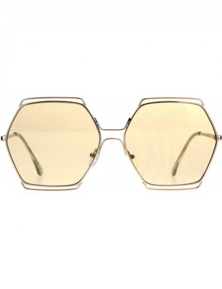 Oversized Hexagon Shape Sunglasses Womens Oversized Fashion Shades UV 400 - Gold (Beige) - CO18L9YN738 $9.65