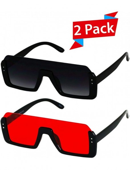 Shield Retro Shield Rectangular Lens Upside Down Half Rim Sunglasses for Women and Men - Black and Black/Red - CM18R4MKYA8 $1...