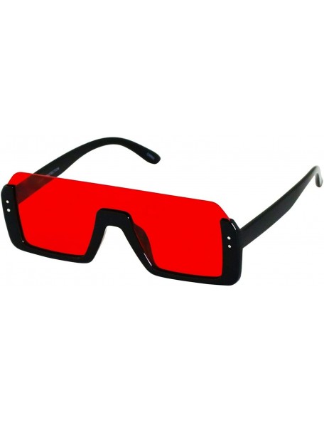 Shield Retro Shield Rectangular Lens Upside Down Half Rim Sunglasses for Women and Men - Black and Black/Red - CM18R4MKYA8 $1...