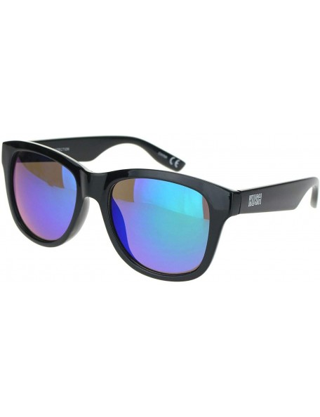 Square Kush Sunglasses Classic Black Square Frame Mirrored Lens Unisex Shades UV 400 - Shiny Black (Teal Mirror) - CB196C0R6S...