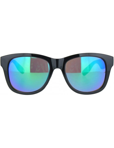 Square Kush Sunglasses Classic Black Square Frame Mirrored Lens Unisex Shades UV 400 - Shiny Black (Teal Mirror) - CB196C0R6S...