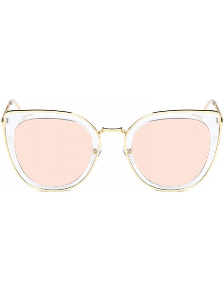 Goggle Women Classic Metal Round Cat Eye Oversized UV Protection Fashion Sunglasses - Clear/Orange - CA18WU5IS4M $38.05