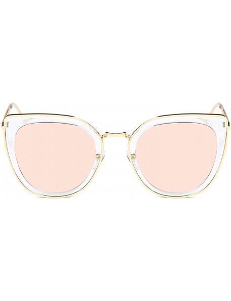 Goggle Women Classic Metal Round Cat Eye Oversized UV Protection Fashion Sunglasses - Clear/Orange - CA18WU5IS4M $19.27