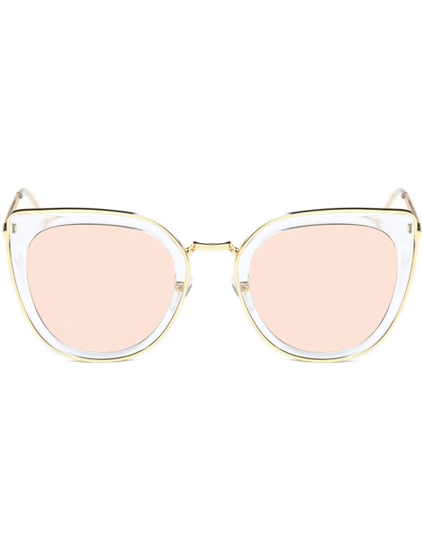 Goggle Women Classic Metal Round Cat Eye Oversized UV Protection Fashion Sunglasses - Clear/Orange - CA18WU5IS4M $19.27
