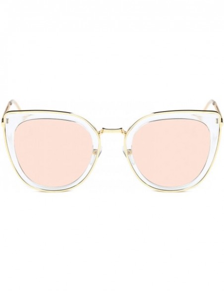 Goggle Women Classic Metal Round Cat Eye Oversized UV Protection Fashion Sunglasses - Clear/Orange - CA18WU5IS4M $19.27