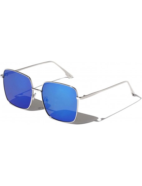 Square Thin Frame Color Squared Sunglasses - Blue - C11974ECMM4 $18.12