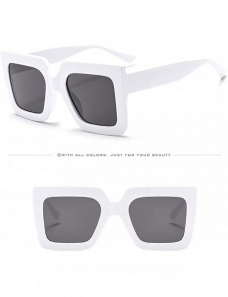 Goggle Square Vintage White Frame Polarized Sunglasses Spring Summer Temple Sun Glasses - A - CH18SHTXQYN $7.82