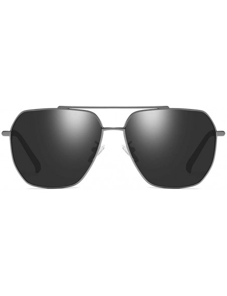 Square Square Pilot Polarized Sunglasses for Men Driving UV400 Protection - Metal Grey - CI18O53HAKG $11.92