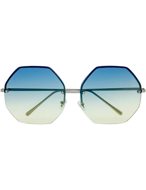 Round Fashion Designer Huge Hexagon Metal frame Ocean Colored Lens Sunglasses Gift Box - 4-silver - C6185KZ6W3Z $12.51