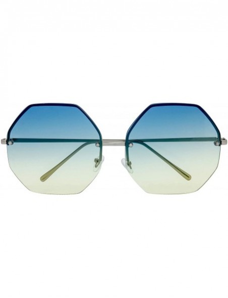 Round Fashion Designer Huge Hexagon Metal frame Ocean Colored Lens Sunglasses Gift Box - 4-silver - C6185KZ6W3Z $12.51