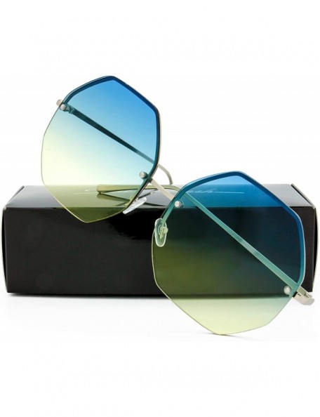 Round Fashion Designer Huge Hexagon Metal frame Ocean Colored Lens Sunglasses Gift Box - 4-silver - C6185KZ6W3Z $12.51