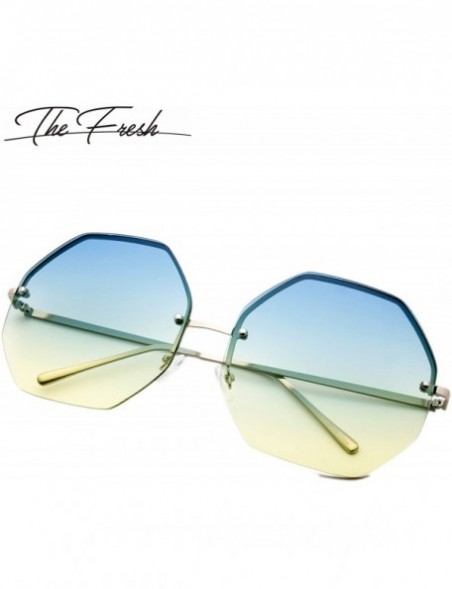 Round Fashion Designer Huge Hexagon Metal frame Ocean Colored Lens Sunglasses Gift Box - 4-silver - C6185KZ6W3Z $12.51