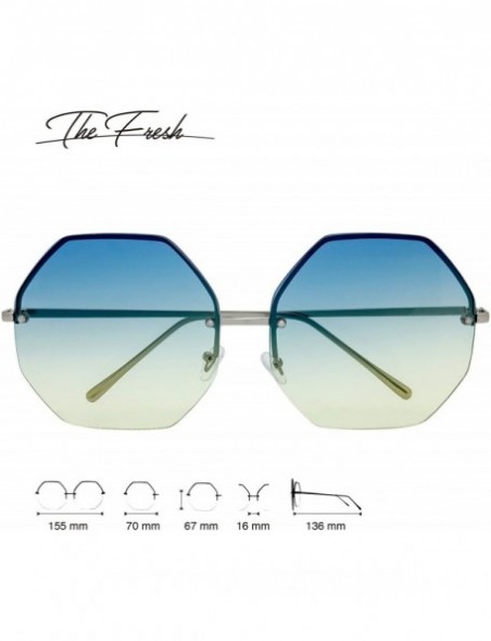 Round Fashion Designer Huge Hexagon Metal frame Ocean Colored Lens Sunglasses Gift Box - 4-silver - C6185KZ6W3Z $12.51