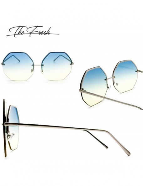 Round Fashion Designer Huge Hexagon Metal frame Ocean Colored Lens Sunglasses Gift Box - 4-silver - C6185KZ6W3Z $12.51