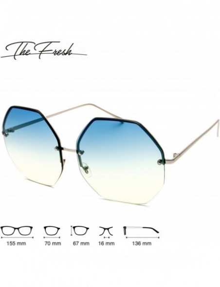 Round Fashion Designer Huge Hexagon Metal frame Ocean Colored Lens Sunglasses Gift Box - 4-silver - C6185KZ6W3Z $12.51