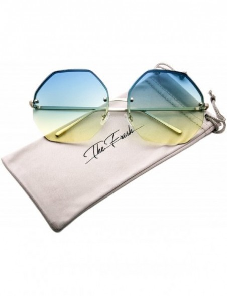 Round Fashion Designer Huge Hexagon Metal frame Ocean Colored Lens Sunglasses Gift Box - 4-silver - C6185KZ6W3Z $12.51