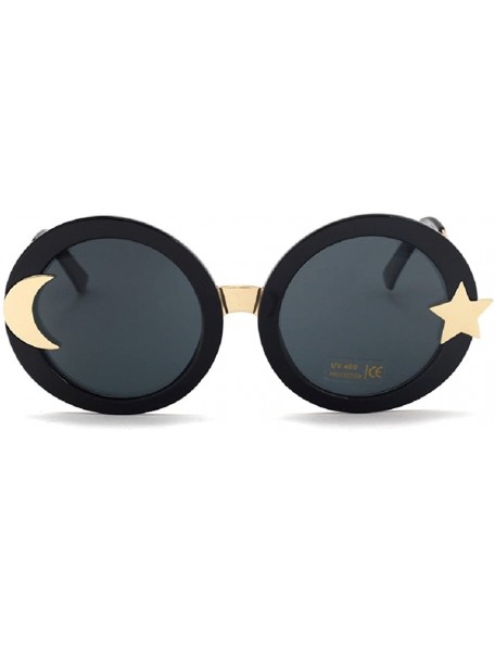 Round Women's JTSF813 Glitter Acetate Star Moon Embellishment Round Sunglasses - C4-black+black - CA12ECS3TEL $38.75